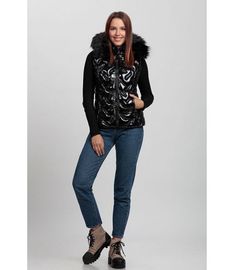 Shiny Black Vest with Fur Hat - Winter Collection