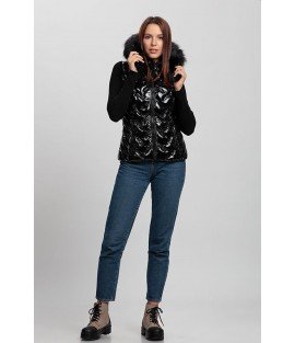 Shiny Black Vest with Fur Hat - Winter Collection