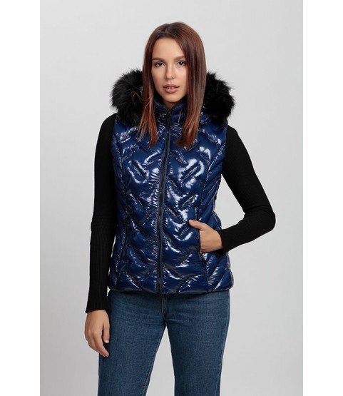 Bright Navy Blue Vest with Fur Hat - Winter Collection