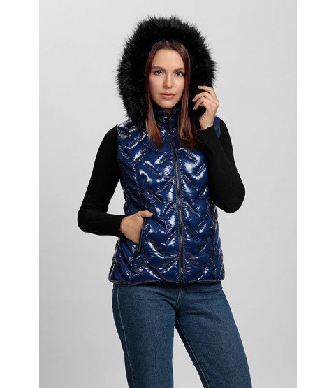 Bright Navy Blue Vest with Fur Hat - Winter Collection