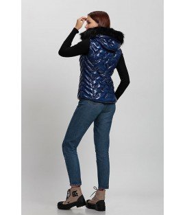 Bright Navy Blue Vest with Fur Hat - Winter Collection