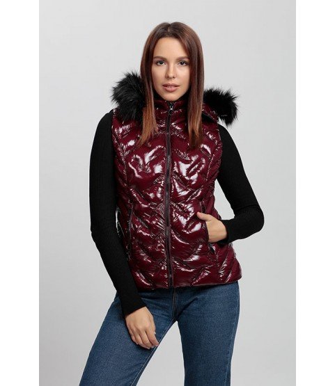 Bright Bordeaux Vest with Fur Hat - Winter Collection