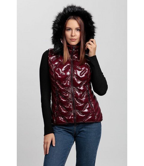 Bright Bordeaux Vest with Fur Hat - Winter Collection