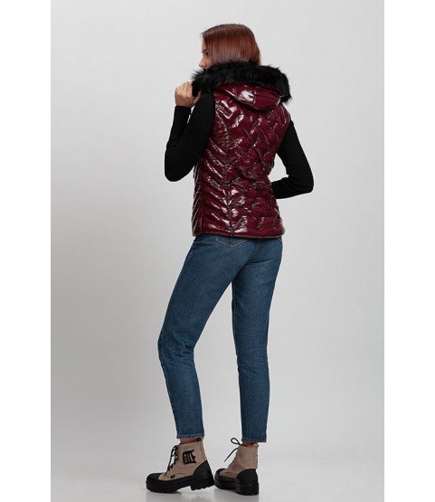 Bright Bordeaux Vest with Fur Hat - Winter Collection