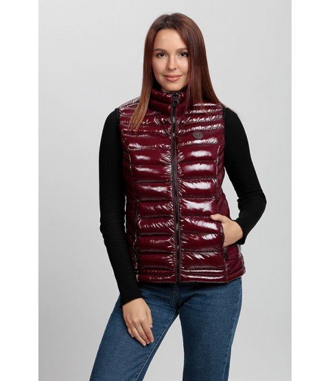 Plain Stitched Shiny Bordeaux Vest - Winter Collection