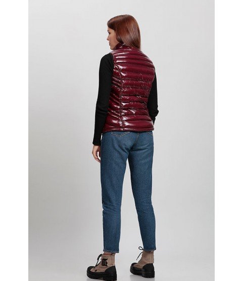 Plain Stitched Shiny Bordeaux Vest - Winter Collection