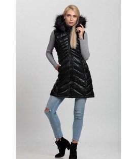 Black Long Vest with Fur Hat - Winter Collection