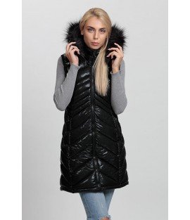 Black Long Vest with Fur Hat - Winter Collection