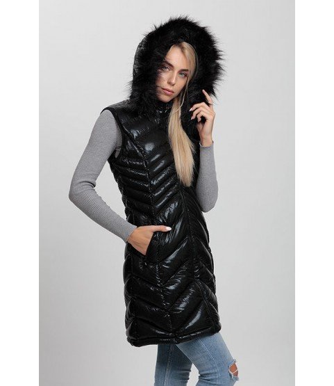 Black Long Vest with Fur Hat - Winter Collection