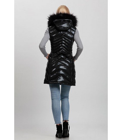 Black Long Vest with Fur Hat - Winter Collection