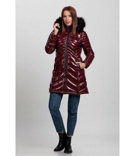 Bright Bordeaux Long Coat with Fur Hat - Winter Collection