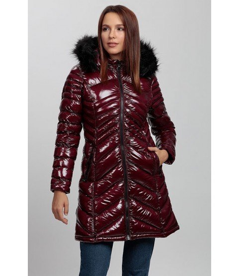 Bright Bordeaux Long Coat with Fur Hat - Winter Collection