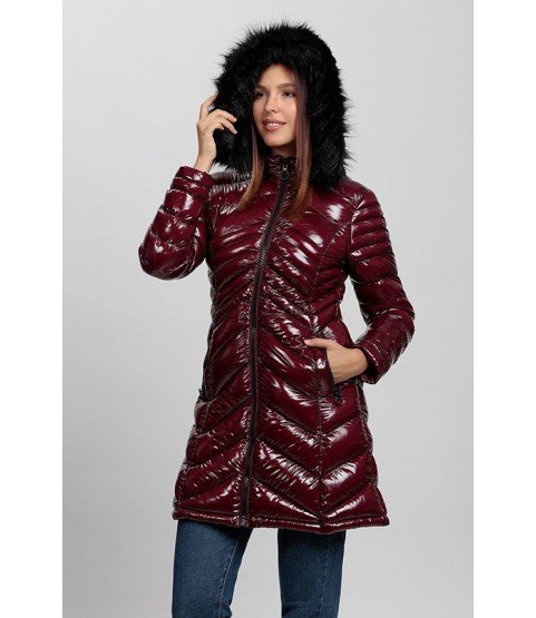 Bright Bordeaux Long Coat with Fur Hat - Winter Collection