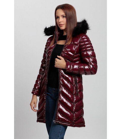 Bright Bordeaux Long Coat with Fur Hat - Winter Collection