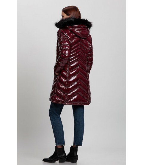 Bright Bordeaux Long Coat with Fur Hat - Winter Collection