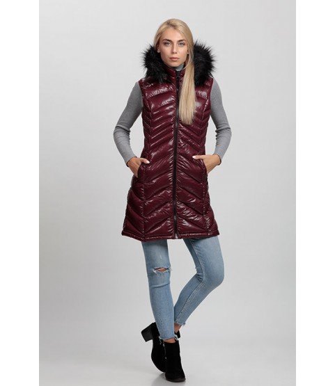 Long Bordeaux Vest with Fur Hat - Winter Collection