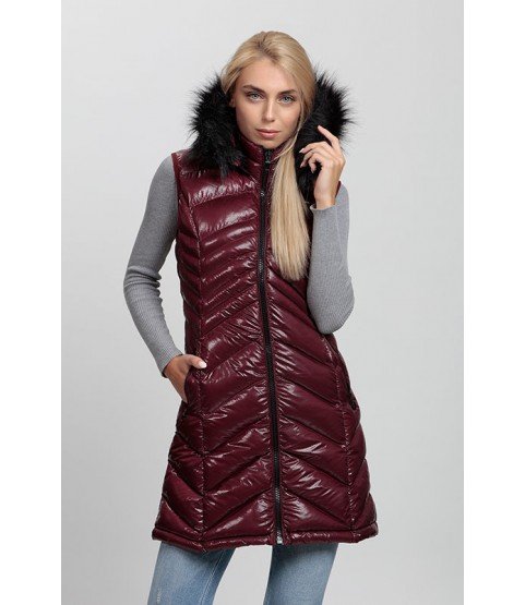 Long Bordeaux Vest with Fur Hat - Winter Collection