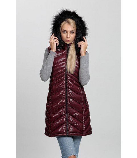 Long Bordeaux Vest with Fur Hat - Winter Collection