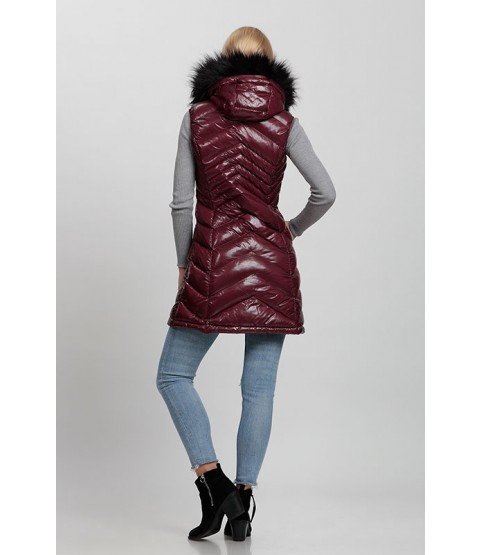 Long Bordeaux Vest with Fur Hat - Winter Collection