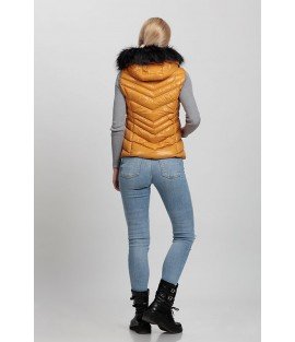 Cross Stitch Patterned Bright Orange Vest with Fur Hat - Winter Collection