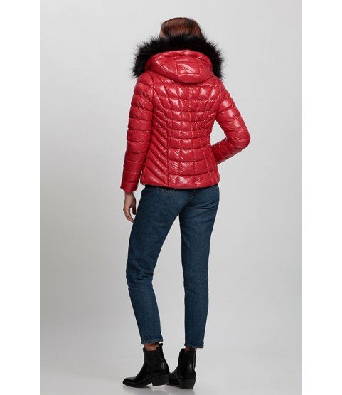 Square Stitched Bright Red Coat with Fur Hat - Winter Collection