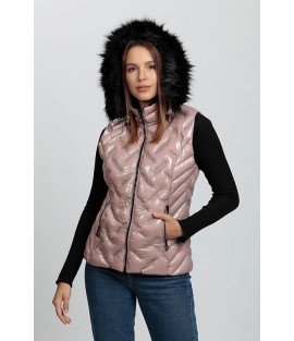 Stitched Bright Pink Short Vest with Fur Hat - Winter Collection