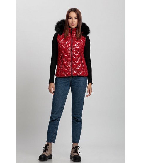 Stitched Bright Red Vest with Fur Hat - Winter Collection