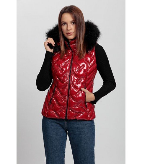 Stitched Bright Red Vest with Fur Hat - Winter Collection