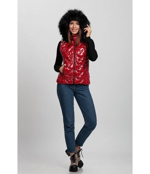 Stitched Bright Red Vest with Fur Hat - Winter Collection