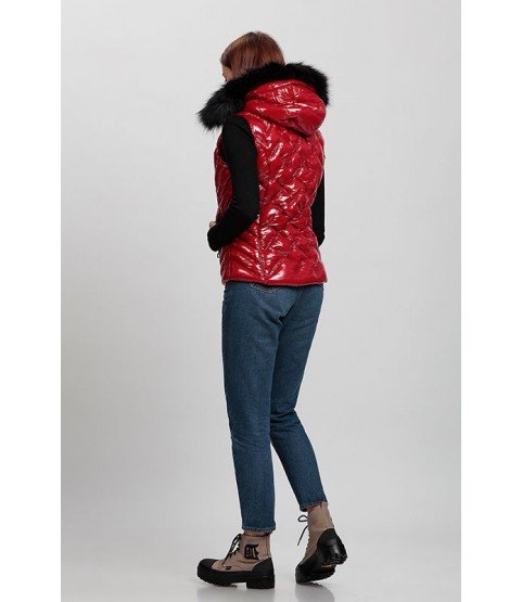 Stitched Bright Red Vest with Fur Hat - Winter Collection