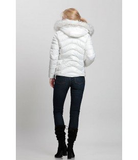 Cross Stitched Bright White Coat with Fur Hat - Winter Collection