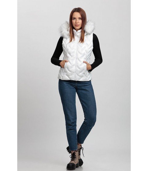 Stitched Bright White Vest with Fur Hat - Winter Collection