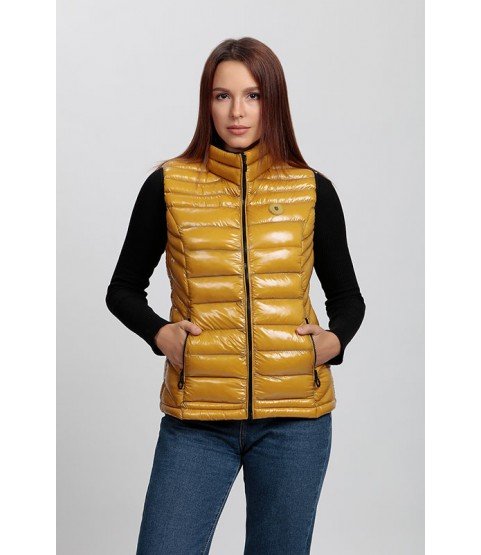 Plain Stitched Shiny Mustard Yellow Vest - Winter Collection