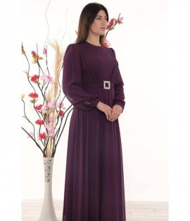 Waist Detailed Purple Long Dress - Woman Dresses