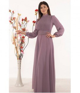 High Collar Lilac Chiffon Dress - Women Dresses