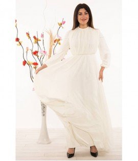 Accessory Detailed Chiffon White Dress - Woman Dresses