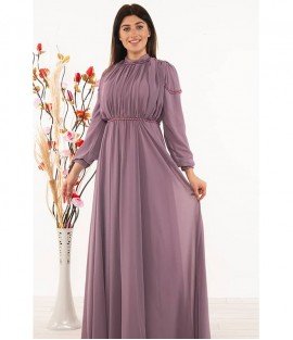 Accessory Detailed Chiffon Lilac Dress - - Woman Dresses