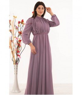 Accessory Detailed Chiffon Lilac Dress - - Woman Dresses