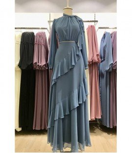 Asymmetrical Detailed Belted Blue Dress - Woman Dresses